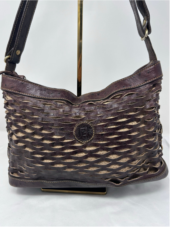 Fendi Handbags - Vintage Fendi Selleria Cutwork Ostrich Embossed Leather Hobo Bag